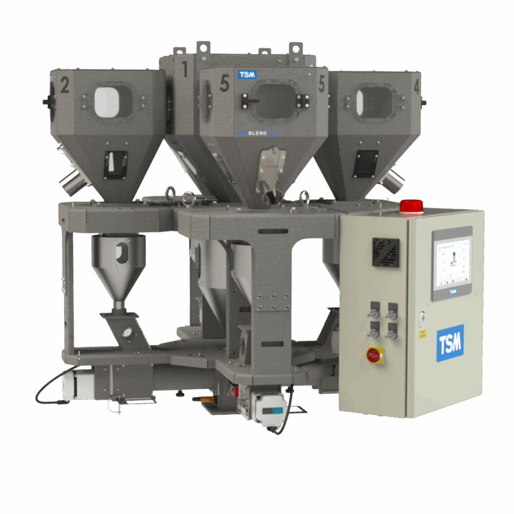 Render of TSM's OptiBlend MK2 MLIW Continuous Gravimetric Dosing (Flood Fed) Blender