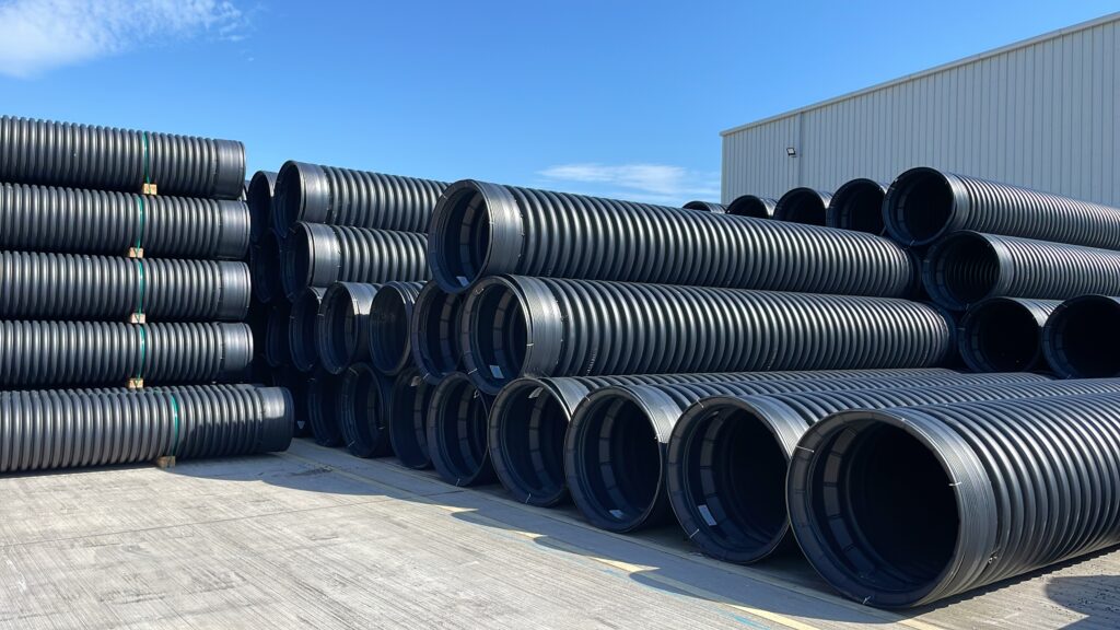 Corrugated plastic pipe inventory at Cherry Pipes